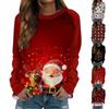 Women's Casual Fashion Christmas Print Long Sleeve O-Neck Pullover Top