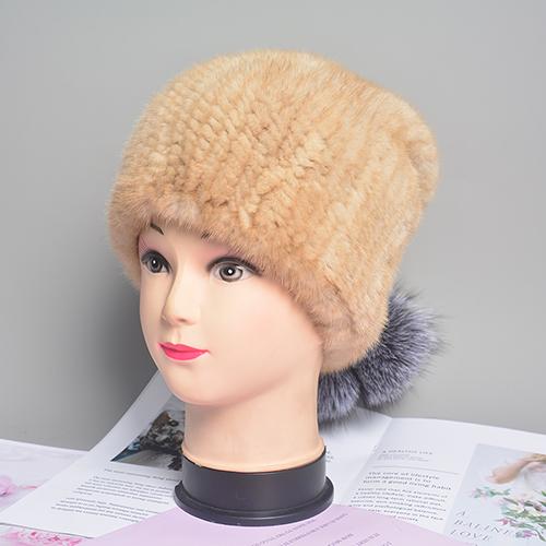 Natural Mink Fur Hat for Women New Winter Warm Hats with Balls Luxury Lady Knitted Stretch Real Mink Fur Christmas Hat