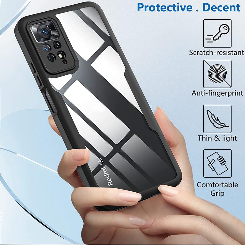 Двусторонний чехол для ПК с полной защитой на 360 градусов для XiaoMi Mi 11T RedMi Note 9s 9T 10 10S 11 11S Защитное стекло для экрана HD Прозрачная крышка для ПК спереди и сзади