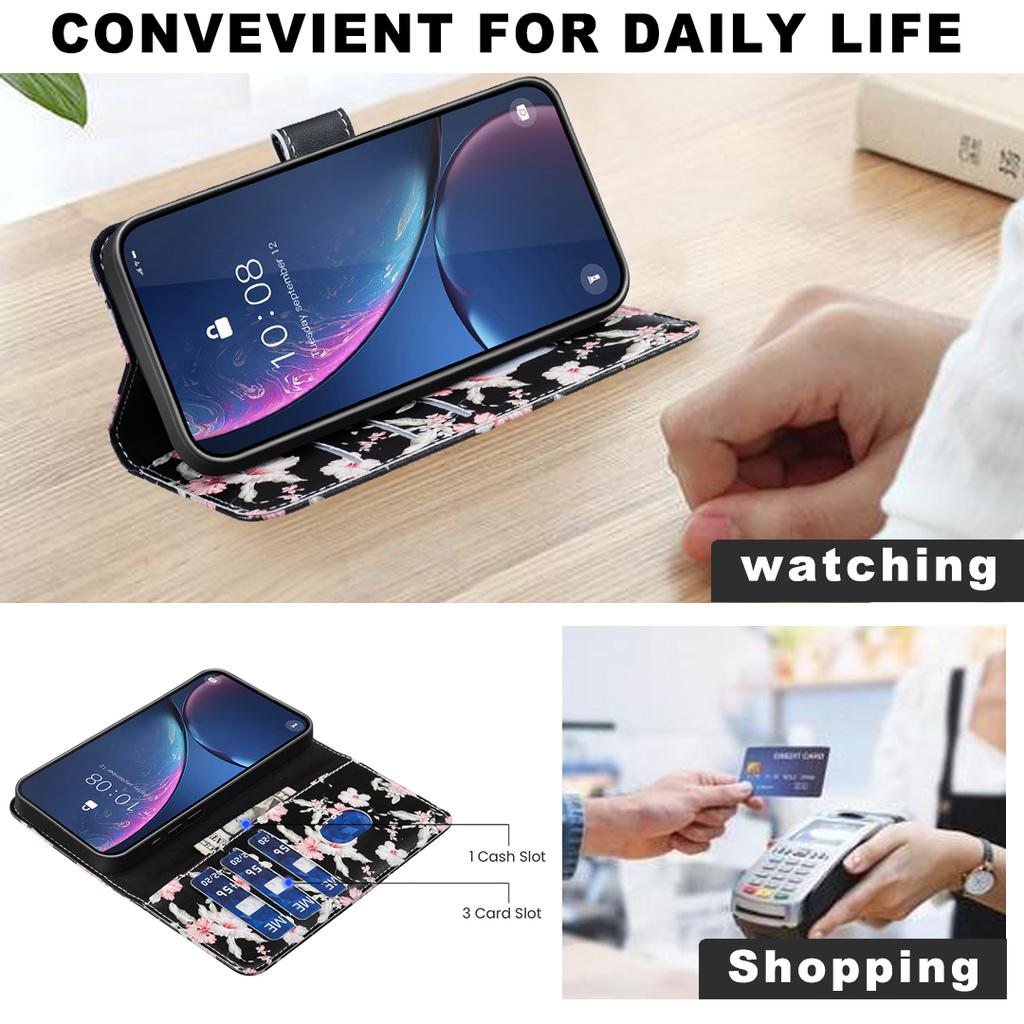 Кожаные чехлы для серии Motorola с рисунком цветов и бабочек, из ПУ, защитная откидная крышка с держателем для карт, магнитная застежка, подставка для Moto G05/E15/G15/G75