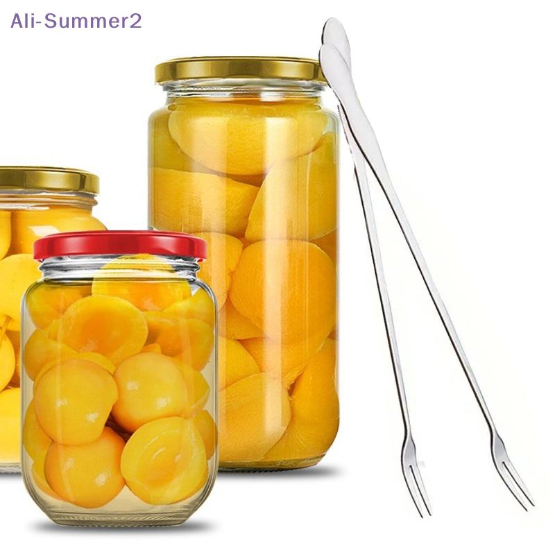 {Summer2} {Summer2} 2Pcs Stainless Steel Pickle Forks Spoon Long Handle Jar Pickle Grabber Canning Fork Spoon Fruit Fork