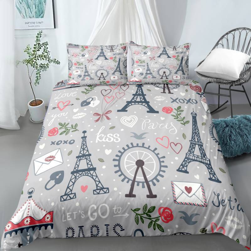 3D Digital Printing Quilt Set Three-Piece British Retro Style