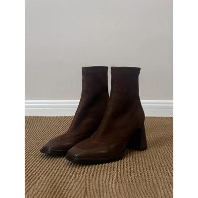 Овчина~ Французский квадратный носок толстый каблук эластичные ботинки женственность туфли на высоком каблуке универсальные и тонкие короткие ботинки вставки тонкие ботинки