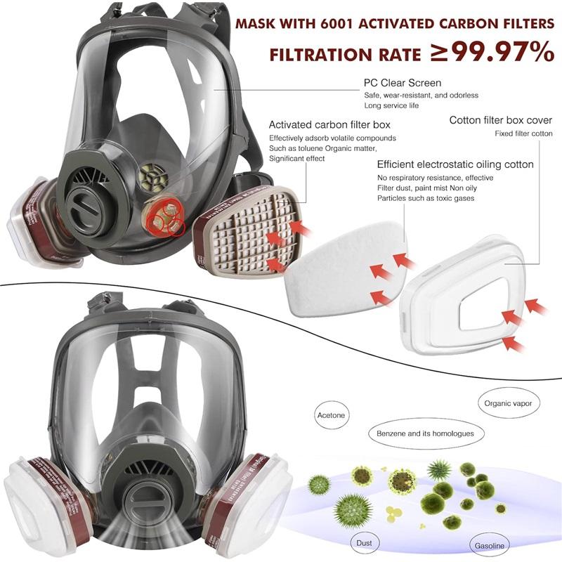 Gas Masks Survival Nuclear and Chemical - Reusable Full Face Respirator Gas Mask with Filter