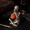 Alternative Home Accessories Vintage Skeleton Holding Pumpkin Statue, Halloween Resin Figurine, Gothic Decoration Desktop Ornament for Entryway