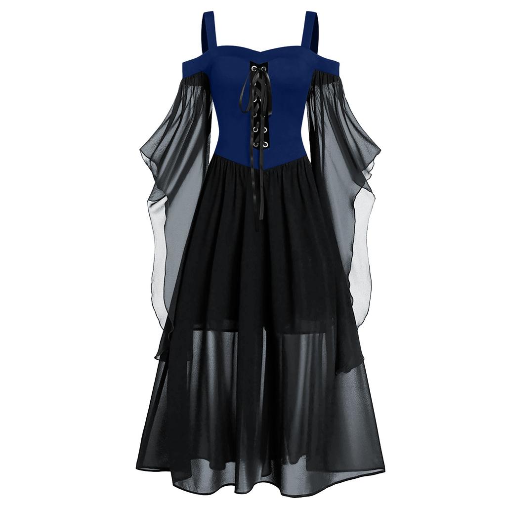 Women Plus Size Cold Shoulder Butterfly Sleeve Halloween Gothic Dress