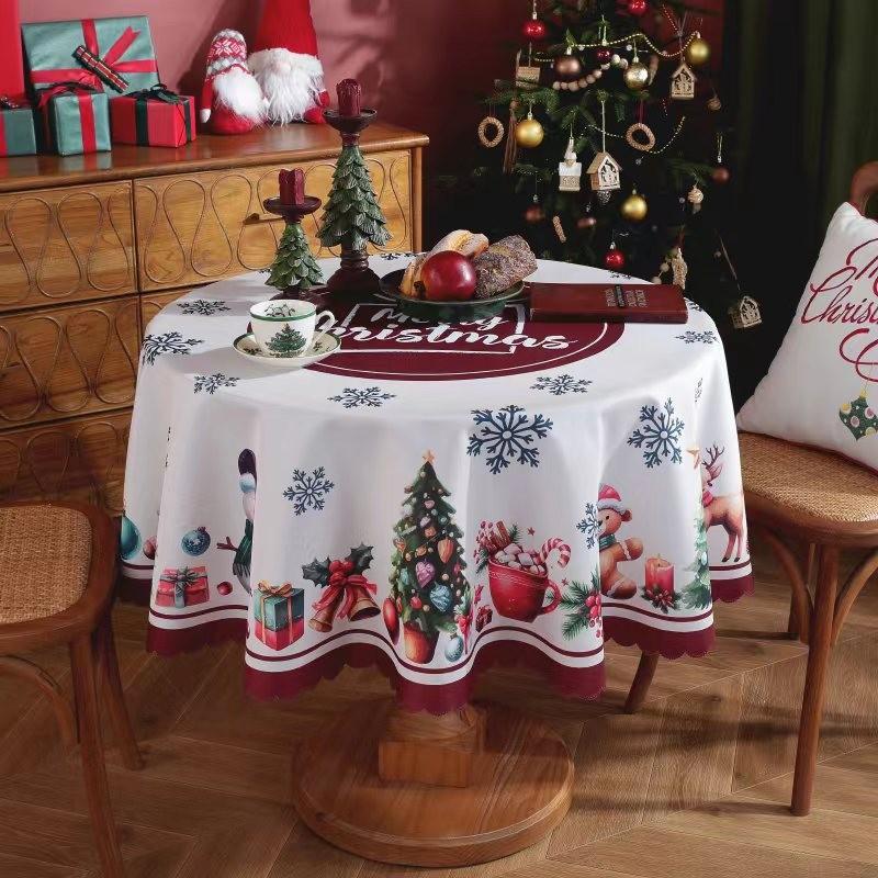 Рождественская большая круглая скатерть Рождественский праздничный чехол для стола Ткань Домашний декор