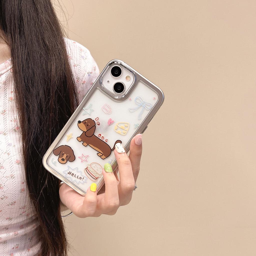 For iPhone 15 Case Silver Edge Pattern Design PC+TPU Phone Cover