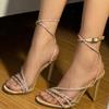Luxury Sandals Summer New Sandals Sequins Rhinestone Full Diamond Fashion Banquet Travel Outdoor High Heels Wrap Belt
