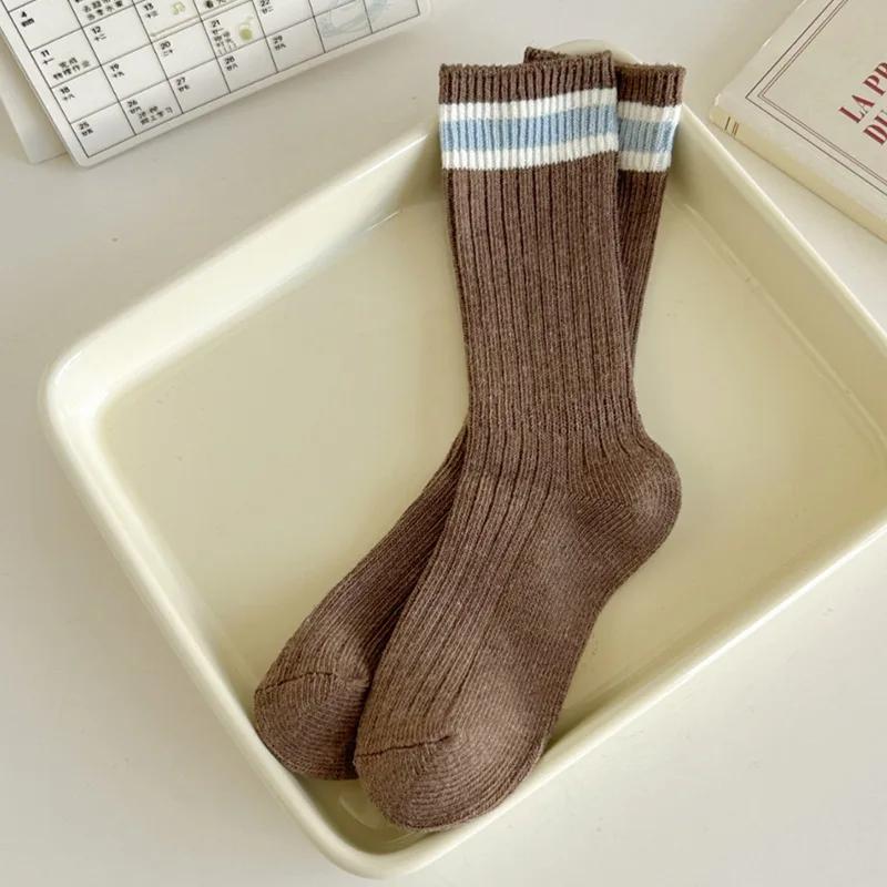 Новые носки женские осенние и зимние хлопковые трикотажные эластичные длинные носки японская мода полосатые носки в стиле Харадзюку ретро уличная одежда