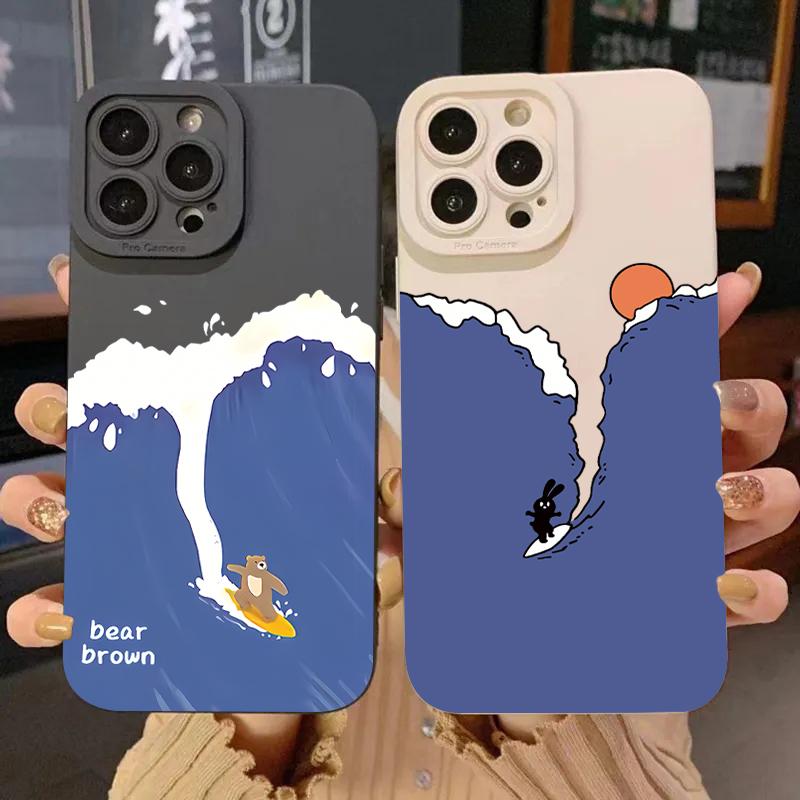 Ins Cartoon Cute Surfing Bear Phone Case For Xiaomi Redmi Note 13 12 11 Pro Plus 12S 11S 10S Redmi 12 13C 13 4G Silicone Cover