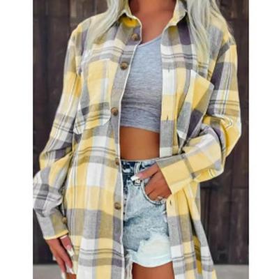 Женская розовая клетчатая рубашка-куртка свободного кроя с длинным рукавом 2024