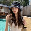 Striped Knitted Hollow Fisherman Hat UV Protection Breathable Straw Bucket Cap Big Eaves Multicolor Thin Sunshade Hat Travel
