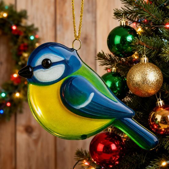 Fused Glass Birds Ornament Acrylic Hummingbird Owl Blue Jay Kingfisher Chickadee Christmas Ornament for Xmas Tree Decor