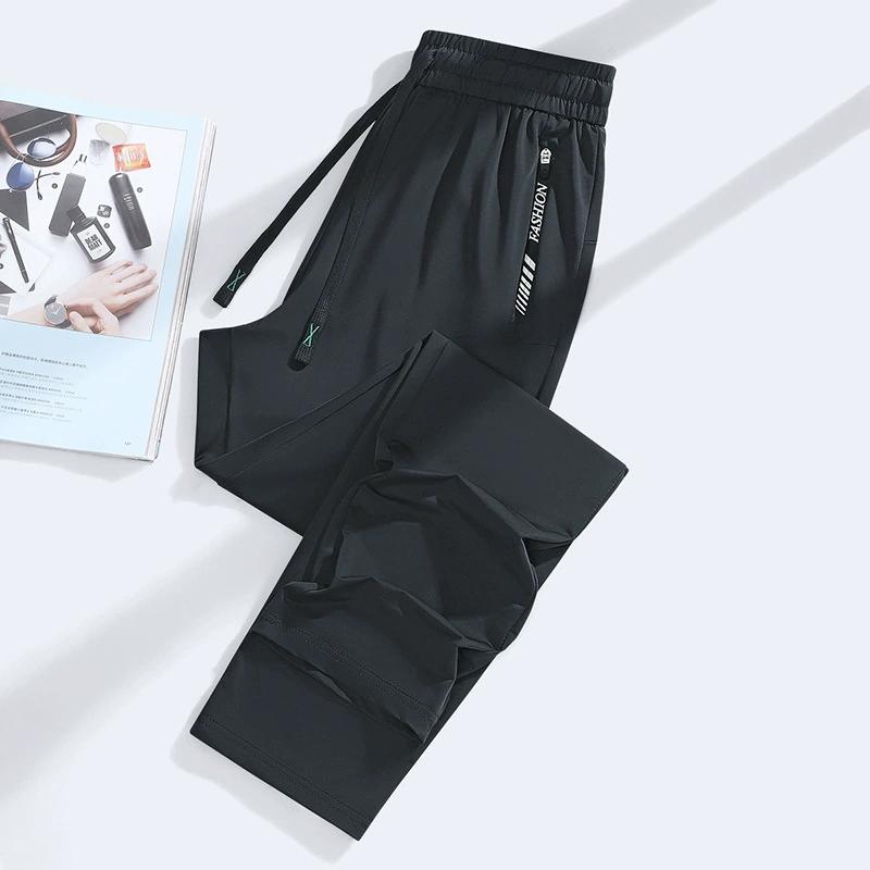 Летние брюки Ice Silk в парном стиле, мужские эластичные спортивные брюки, мужские повседневные брюки, мужские универсальные повседневные свободные широкие брюки