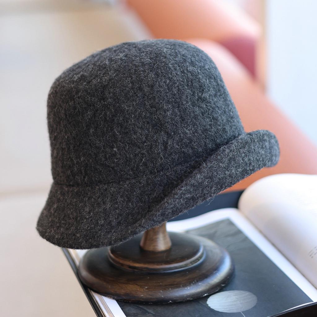 Autumn and winter lamb wool coarse tweed simple front warping edge basin hat warm casual temperament knitted bucket hat