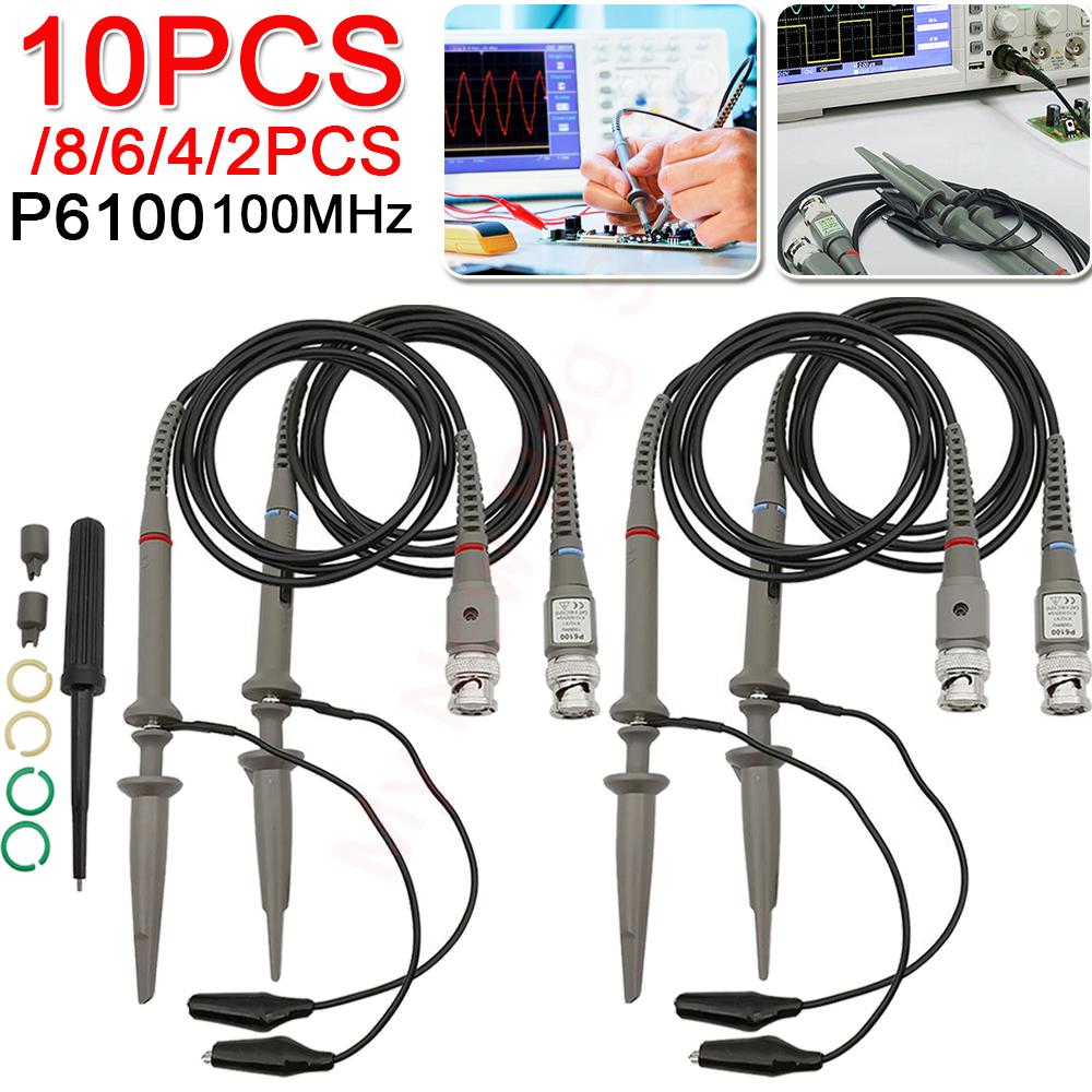 2-10PCS P6100 BNC Oscilloscope Probe Kit High Precision Scope Analyzer Alligator Clip Probes Test Leads 100MHz Oscilloscope Part