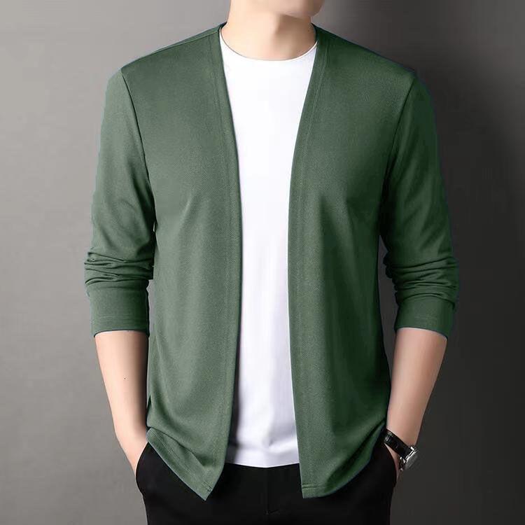 Кардиган Slim Fit для мужчин, тонкая верхняя одежда на весну и осень, повседневная, с длинным рукавом, модная, универсальная, однотонная, облегающая, осень