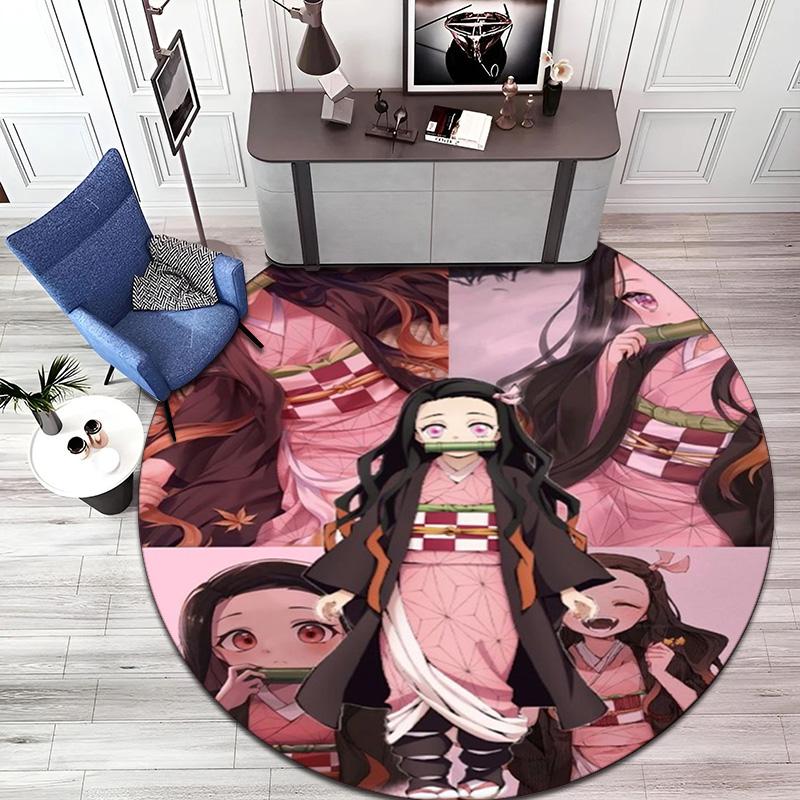 Classic Japanese-style cartoon Demon Slayer round rug, home soft decorative anti-slip yoga mat and chair mat, outdoor floor mat carpet K31
