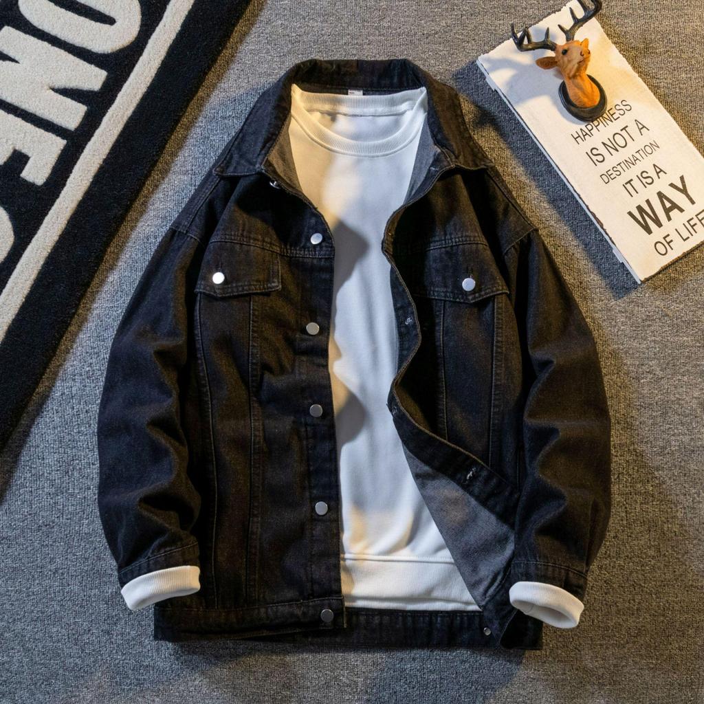 Мужская джинсовая куртка в японском стиле в стиле ретро — стиль Гонконг, свободный крой, модная повседневная рабочая одежда для весны и осени