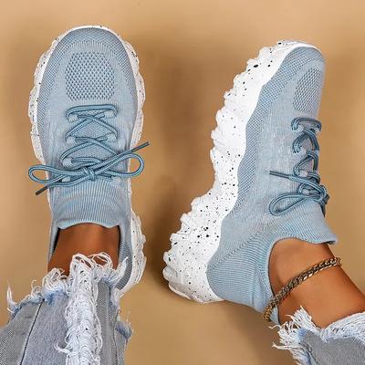 Женские дышащие тканые кроссовки, удобные, легкие, со шнуровкой, для повседневной или спортивной носки