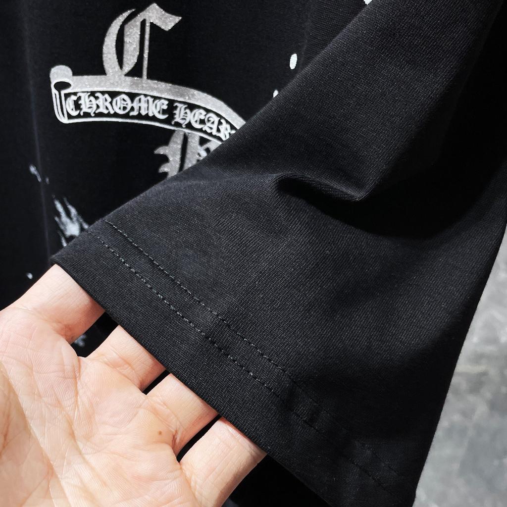 8735 CHROME HEARTS Лето 2026 Новая Высококачественная Хлопковая Круглый Вырез Свободная Большого Размера Мужская и Женская Футболка Футболка для Пары