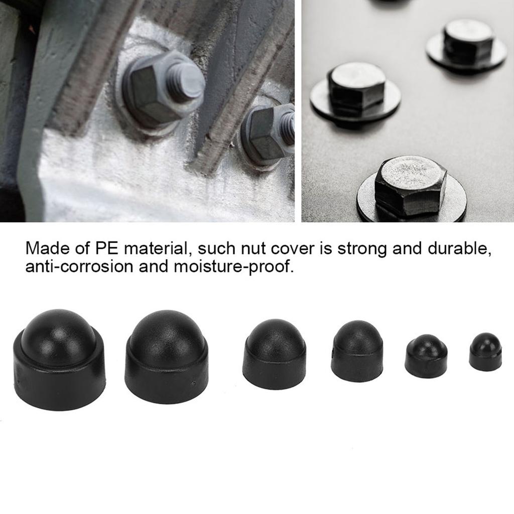 145PCs Hex Nut Cap Black PE Protective Fastener M4‑M12 Bolt Cap Industrial Accessory WJ‑10‑0005