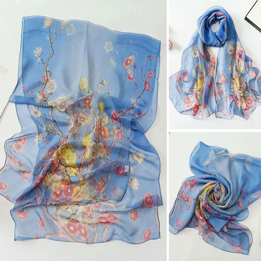 Breathable Silk Scarf Sun-Resistant Long Wraps Summer Bandana for Women