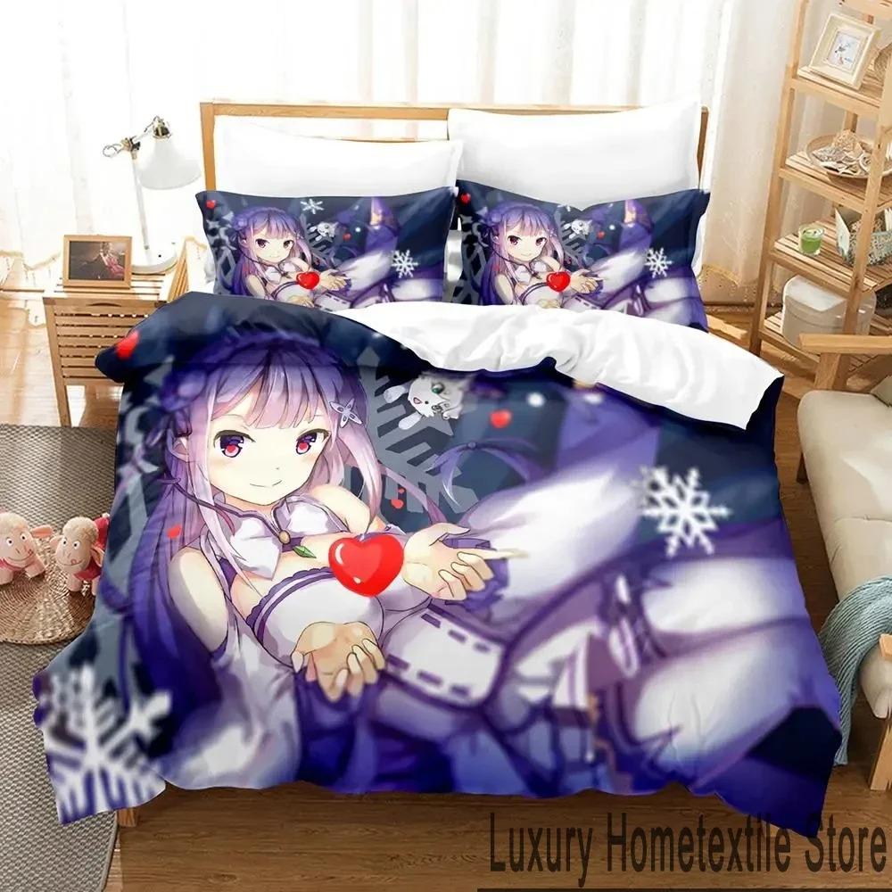 3D аниме Re Zero Rem Ram Emilia комплект постельного белья пододеяльник постельный комплект пододеяльник наволочка одеяло king size queen размер для мальчиков взрослых