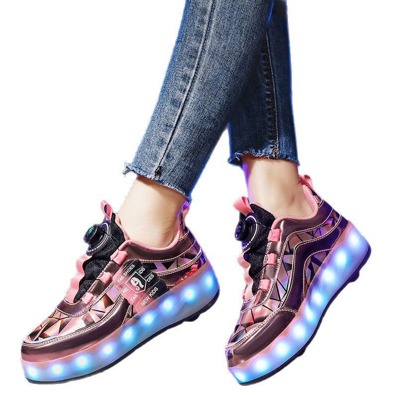 2025 New Children's Runaway Shoes Boys' Runaway Shoes Double Wheel Skating Roller Shoes with Lights Four-wheel Sports Shoes Girls