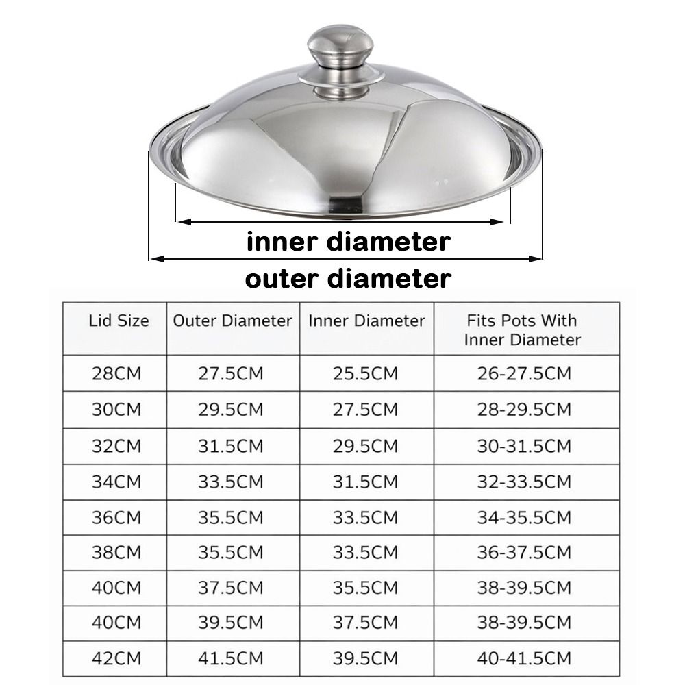 Stainless Steel Wok Pot Lid 28-42cm Kitchen Food Lid New Bowl Cover Restaurant Kitchenware