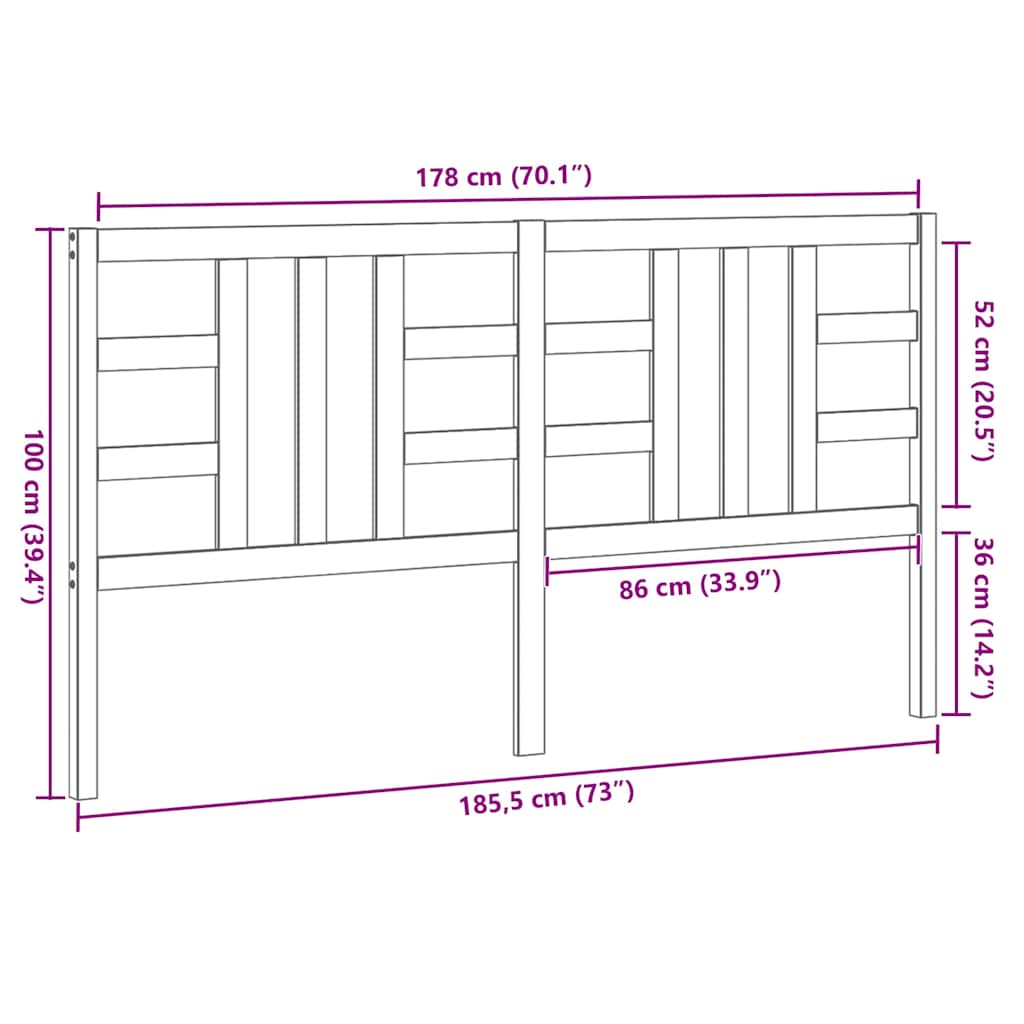 Headboard Gray 186 x 4 x 100 cm Solid Pine Wood