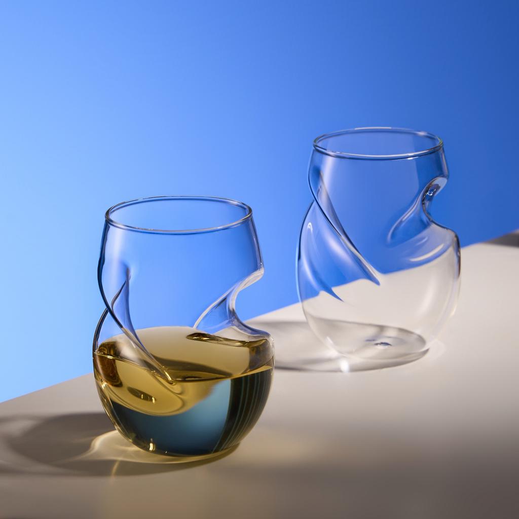 2pcs Creative Stemless Wine Glass (11.8oz Each), Featuring Innovative Spiral Aeration Design, Red White Wine Glasses.