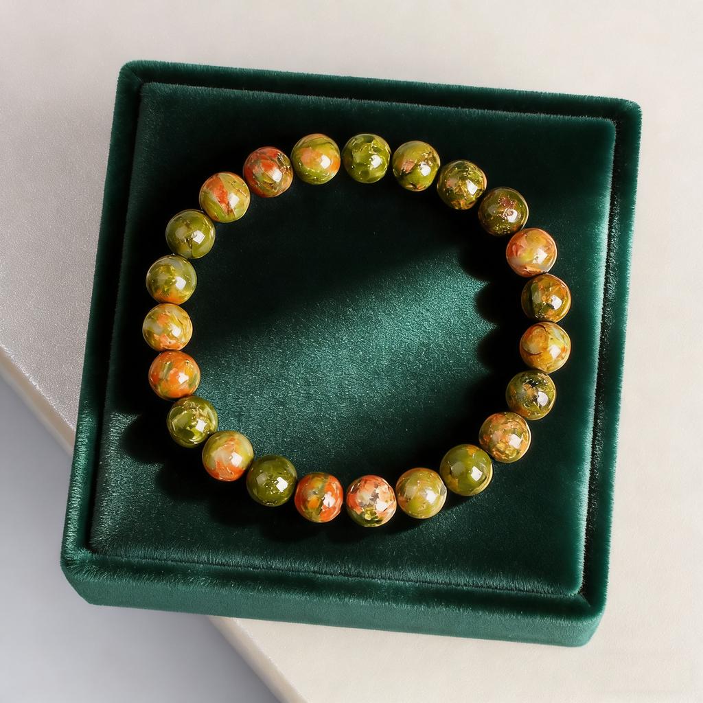 Natural Stone Bead Bracelet Unakite 6 8 10mm Healing Reiki Vitality Charm Bracelet Handmade Round Beads Mens Womens Gift Jewelry