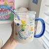 800ML Large Capacity Glass Cup with Straw Cover Animation Cartoon Little Prince Office Milk Tea Juice Mugs Hand Warming Cups