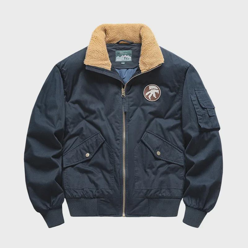 Мужская зимняя куртка Flight Cotton 2024 с воротником из овечьей шерсти, утолщенная, большого размера