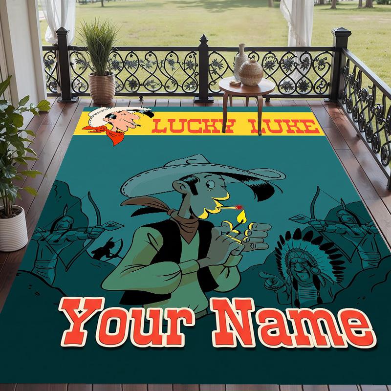 Custom Text Lucky Luke Pattern Floor Rug Soft Indoor Carpet Mat Living Room Bedroom