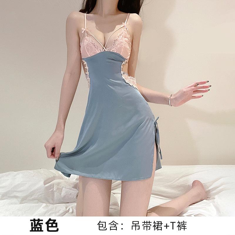 Spring and Autumn Women's Sexy Pajamas Deep V Satin Private Room Hollow Halter Suspender Pajamas Loungewear Set