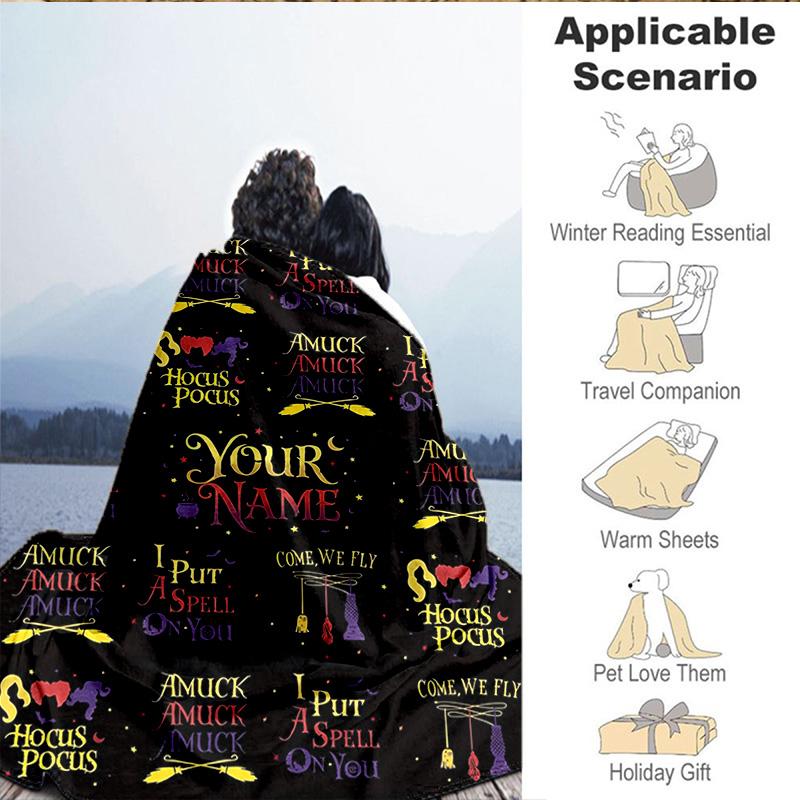 Custom Name Hocus Halloween Night Blanket Bedding Blanket for Women Men, Soft Throw Blankets for Couch,Bed, picnic, Christmas gifts