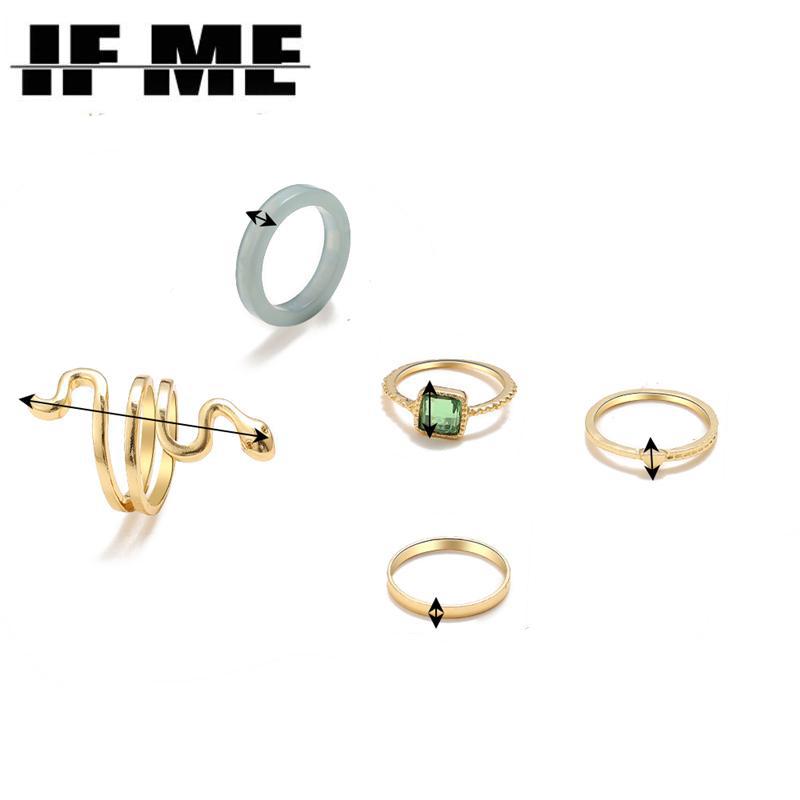 IF ME модное кольцо с зеленым кристаллом и камнем для женщин, модные богемные кольца золотого цвета с изображением змеи, набор ювелирных изделий, подарки