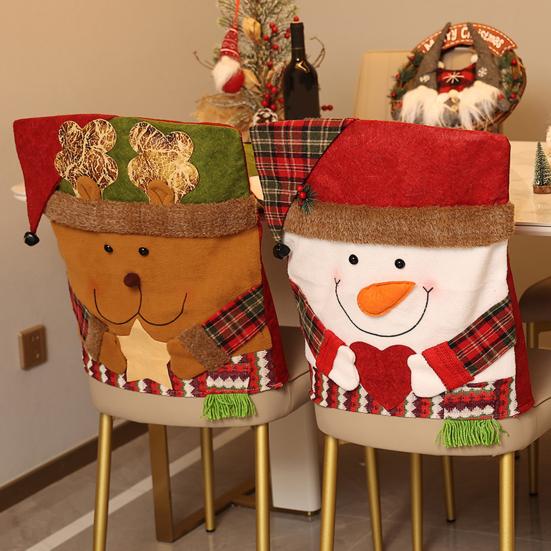 Christmas Chair Cover Snowman Santa Claus Deer Shape Christmas Themed Back Cover Restaurant Seating Decor