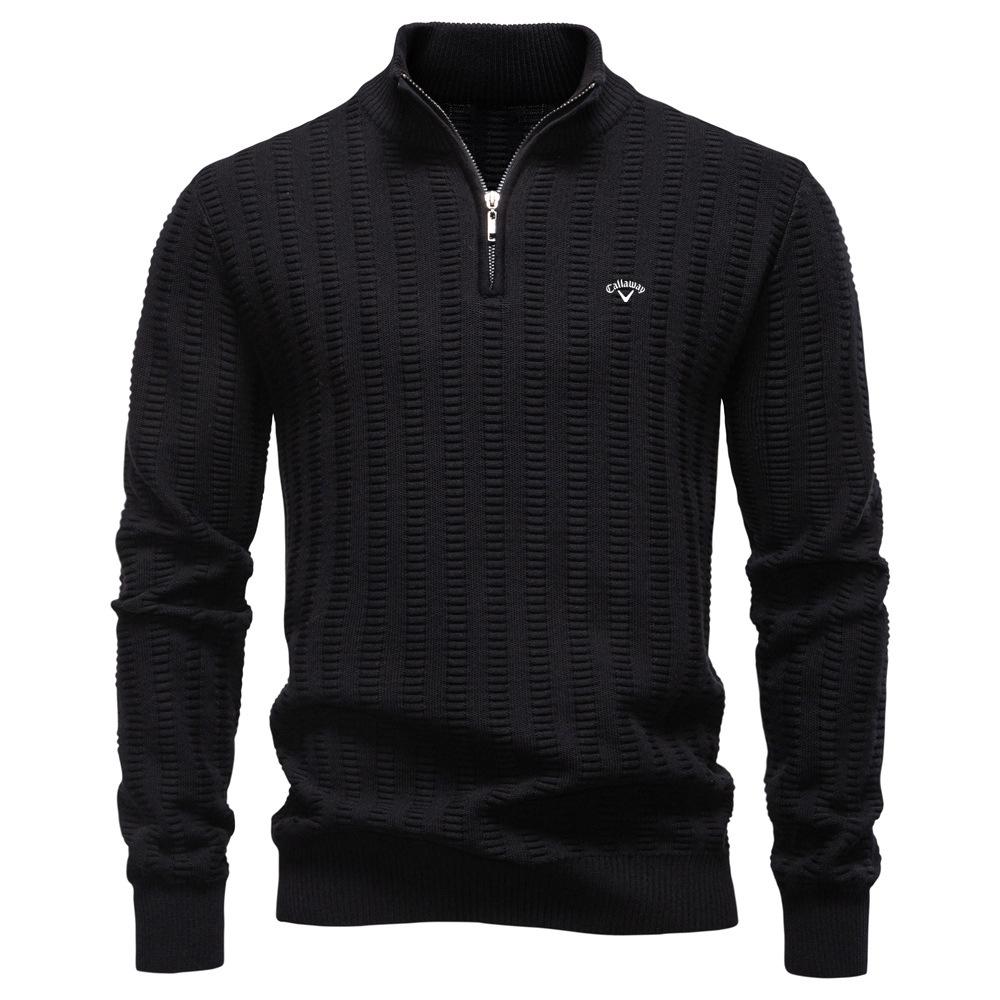 Callaway Осенне-зимний вышитый новый полосатый жаккардовый женский свитер большого размера, с молнией до середины, воротником-стойкой, деловой свитер