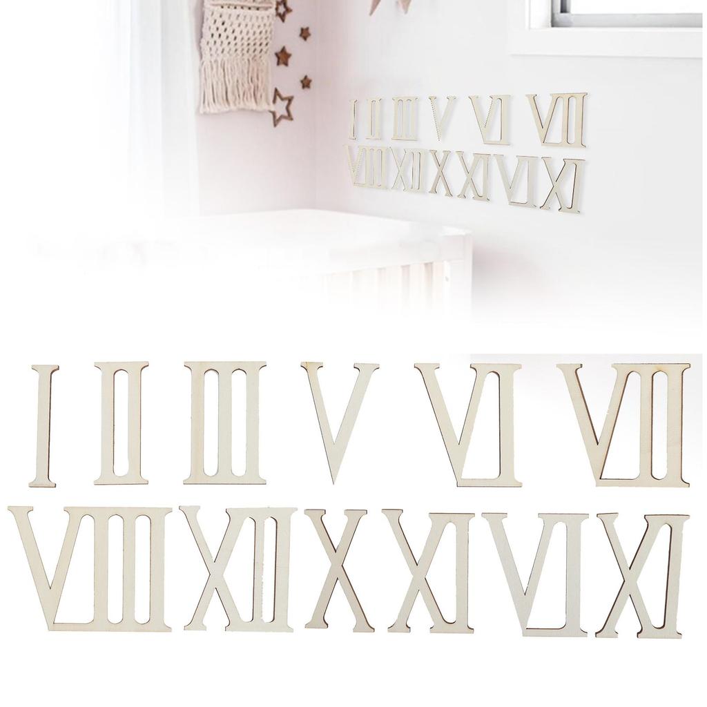 12Pcs Wooden Roman Numerals DIY Clock Numbers Wood Craft Hand Made Decorations 7CM