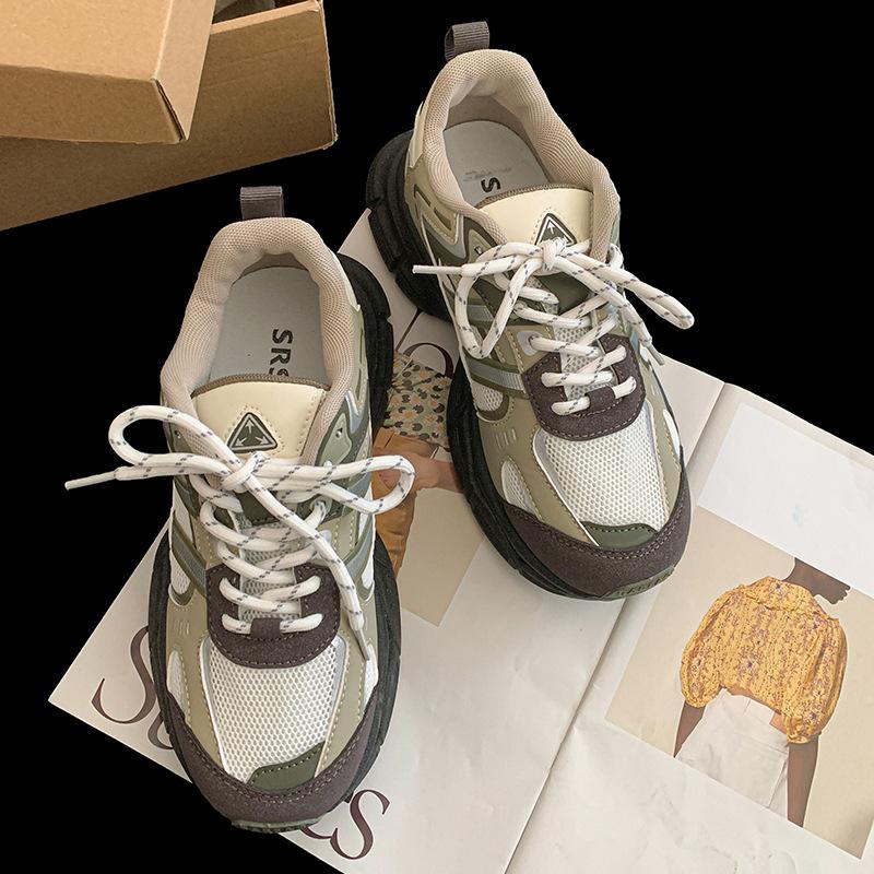 Корейская версия интернет-знаменитости ретро-туфли на платформе с увеличенным каблуком для папы, женская новая весенне-осенняя легкая универсальная повседневная спортивная обувь 2025 года