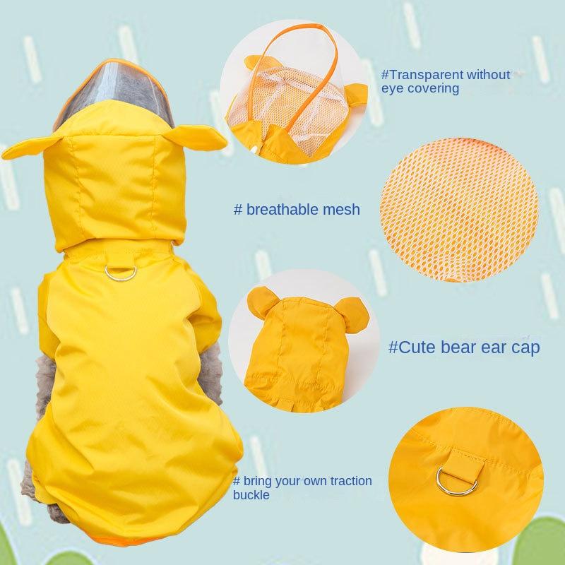 Мультяшный водонепроницаемый дождевик для питомца, пончо с четырьмя лапами, всеобъемлющее, для средних и маленьких собак, щенков, одежда для собак на дождливый день, лето