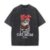 Coolest Cat Mom Polka Dot Bow European And American Washed Distressed Print Short Sleeve Fashion Casual Versatile T Shirt