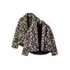 Spring Autumn Vintage Padded Baggy Lapel Top Open Collar Loose Top Cardigan Leopard Print Jacket Loose Casual Top Coat Women