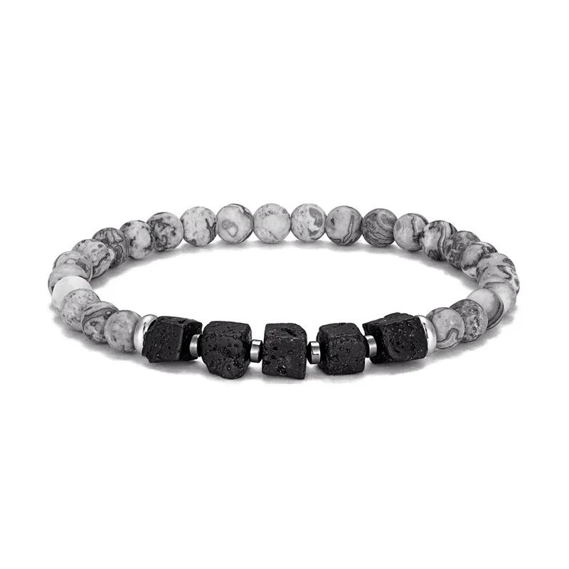 Black Matte Onyx with Cube Lava Bracelet Yoga Balance Energy Stretch Bracelet Men Women Natural Gemstone Healing Jewelry