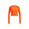Длинный рукав топ однотонный облегающий крой ажурный дизайн повседневная футболка с длинным рукавом женские топы полу-импакт-оранжевый JJ1589