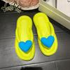 Korean Version Candy Color Heart Shaped Decoration Flip-flops 2024 New Fashion Casual Simple Anti-slip Women's Slippers Summer
